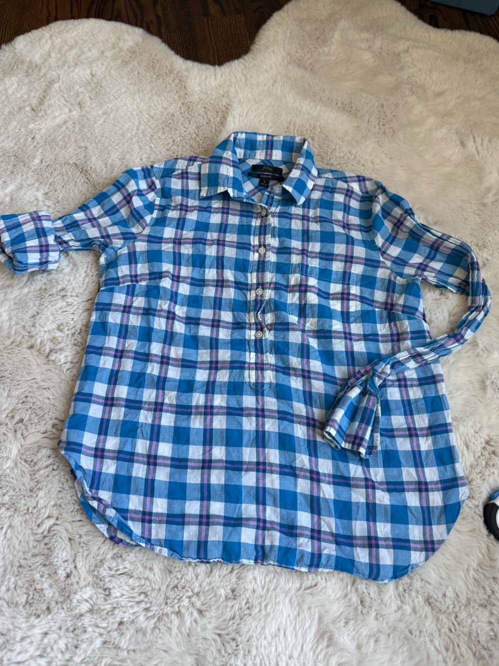 J. Crew Blue and White Plaid Button-Down Shirt